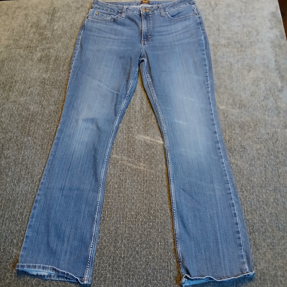 Lee Womens Mid Rise Bootcut Jeans Medium Wash Stretch Denim Blue Size 12 Long
